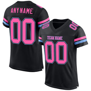 Custom Black Pink-Light Blue Mesh Authentic Football Jersey