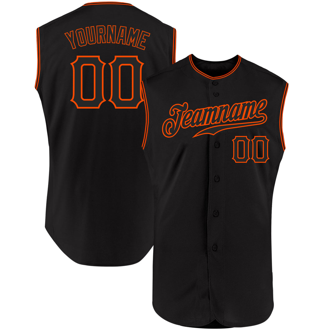 Custom Black Black-Orange Authentic Sleeveless Baseball Jersey