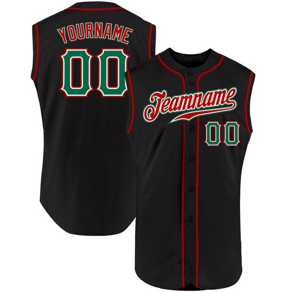 Custom Black Red Kelly Green 3D Mexico Authentic Baseball Jersey