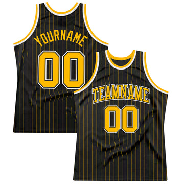 Custom Black Gold Pinstripe Gold-Black Authentic Basketball Jersey