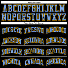 Load image into Gallery viewer, Custom Black Gold Pinstripe Light Blue-Gold Authentic Basketball Jersey
