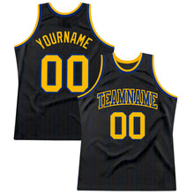 Load image into Gallery viewer, Custom Black Royal Pinstripe Gold-Royal Authentic Basketball Jersey
