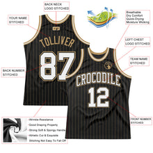 Load image into Gallery viewer, Custom Black Old Gold Pinstripe White-Old Gold Authentic Basketball Jersey
