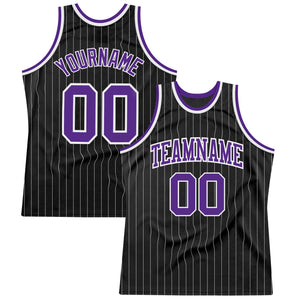 Custom Black White Pinstripe Purple-White Authentic Basketball Jersey