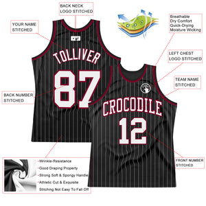 Custom Black White Pinstripe White-Maroon Authentic Basketball Jersey