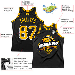 Custom Black Gold-White Authentic Throwback Basketball Jersey