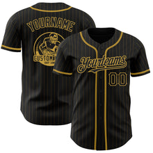 Load image into Gallery viewer, Custom Black Old Gold Pinstripe Old Gold Authentic Baseball Jersey
