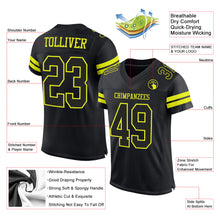 Load image into Gallery viewer, Custom Black Neon Yellow Mesh Authentic Football Jersey
