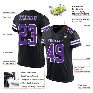 Custom Black Purple-White Mesh Authentic Football Jersey