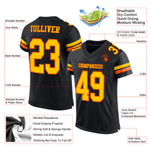 Load image into Gallery viewer, Custom Black Yellow-Orange Mesh Authentic Football Jersey
