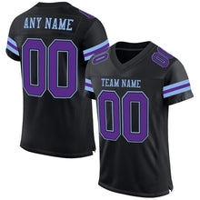 Load image into Gallery viewer, Custom Black Purple-Light Blue Mesh Authentic Football Jersey
