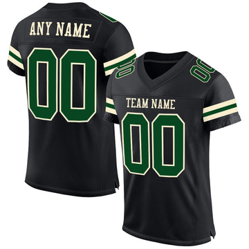 Custom Black Green-Cream Mesh Authentic Football Jersey