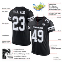 Load image into Gallery viewer, Custom Black White-Gray Mesh Authentic Football Jersey
