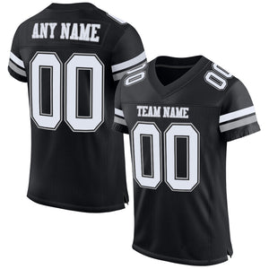 Custom Black White-Gray Mesh Authentic Football Jersey