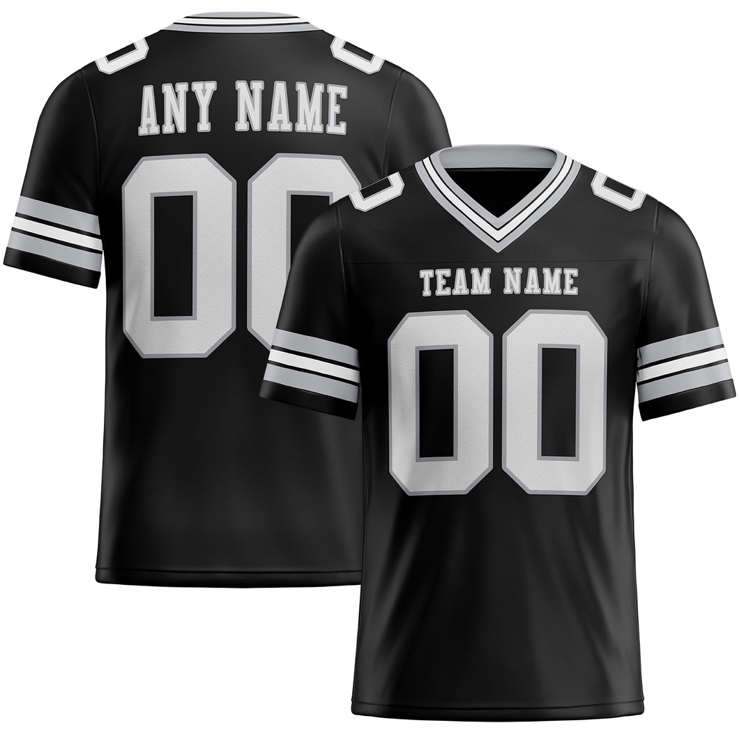 Custom Black White-Gray Mesh Authentic Football Jersey