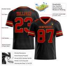 Load image into Gallery viewer, Custom Black Red-Old Gold Mesh Authentic Football Jersey
