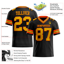 Load image into Gallery viewer, Custom Black Yellow-Orange Mesh Authentic Football Jersey
