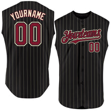 Load image into Gallery viewer, Custom Black Cream Pinstripe Crimson Authentic Sleeveless Baseball Jersey
