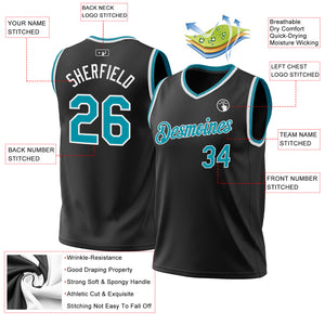 Custom Black Teal-White Authentic Throwback Basketball Jersey