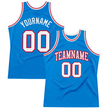 Load image into Gallery viewer, Custom Blue White-Red Authentic Throwback Basketball Jersey
