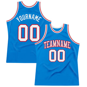 Custom Blue White-Red Authentic Throwback Basketball Jersey