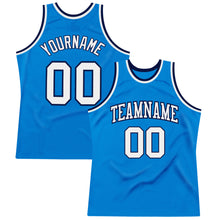 Load image into Gallery viewer, Custom Blue White-Navy Authentic Throwback Basketball Jersey
