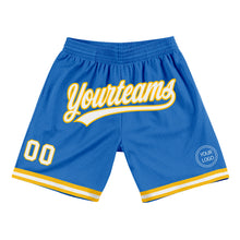 Load image into Gallery viewer, Custom Blue White-Gold Authentic Throwback Basketball Shorts
