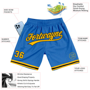 Custom Blue Gold-Black Authentic Throwback Basketball Shorts