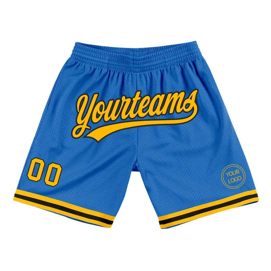 Custom Blue Gold-Black Authentic Throwback Basketball Shorts