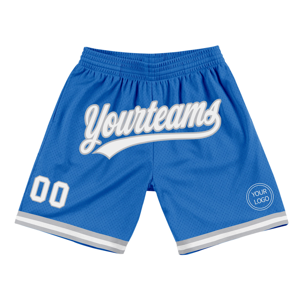 Custom Blue White-Gray Authentic Throwback Basketball Shorts