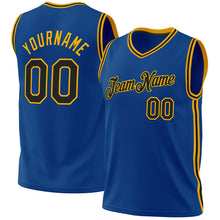 Load image into Gallery viewer, Custom Blue Black-Gold Authentic Throwback Basketball Jersey
