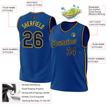 Load image into Gallery viewer, Custom Blue Navy-Gold Authentic Throwback Basketball Jersey
