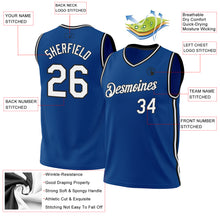 Load image into Gallery viewer, Custom Blue White-Black Authentic Throwback Basketball Jersey
