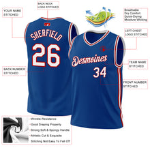 Load image into Gallery viewer, Custom Blue White-Red Authentic Throwback Basketball Jersey
