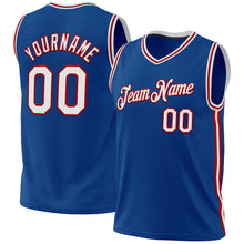 Load image into Gallery viewer, Custom Blue White-Red Authentic Throwback Basketball Jersey
