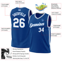 Load image into Gallery viewer, Custom Blue White-Light Blue Authentic Throwback Basketball Jersey
