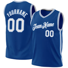 Load image into Gallery viewer, Custom Blue White-Light Blue Authentic Throwback Basketball Jersey
