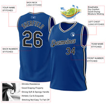 Load image into Gallery viewer, Custom Blue Black-White Authentic Throwback Basketball Jersey
