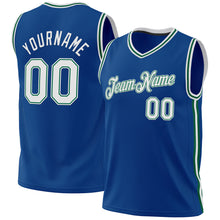 Load image into Gallery viewer, Custom Blue White-Kelly Green Authentic Throwback Basketball Jersey
