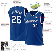 Load image into Gallery viewer, Custom Blue White-Navy Authentic Throwback Basketball Jersey
