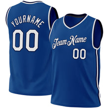 Load image into Gallery viewer, Custom Blue White-Navy Authentic Throwback Basketball Jersey
