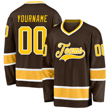 Load image into Gallery viewer, Custom Brown Gold-White Hockey Jersey
