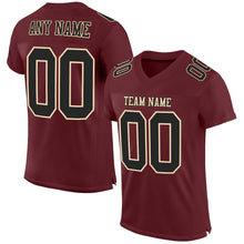 Load image into Gallery viewer, Custom Burgundy Black-Cream Mesh Authentic Football Jersey
