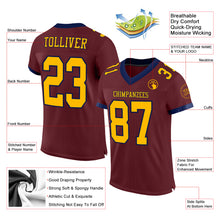 Load image into Gallery viewer, Custom Burgundy Gold-Navy Mesh Authentic Football Jersey
