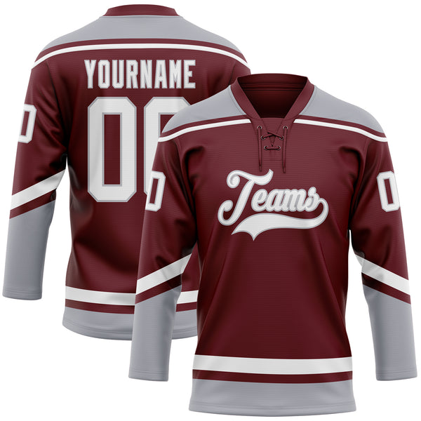 Custom Burgundy White-Gray Hockey Lace Neck Jersey Fast Shipping –  FiitgCustom