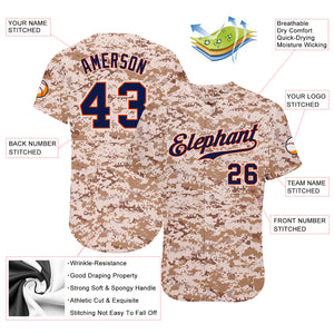 Custom Camo Navy-Orange Authentic Salute To Service Baseball Jersey