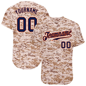 Custom Camo Navy-Orange Authentic Salute To Service Baseball Jersey