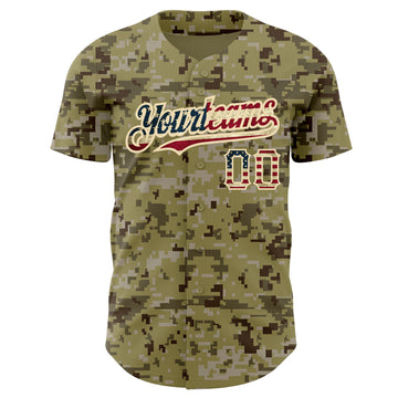 Custom Camo Vintage USA Flag-City Cream Authentic Salute To Service Baseball Jersey