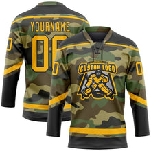 Load image into Gallery viewer, Custom Camo Gold-Black Salute To Service Hockey Lace Neck Jersey
