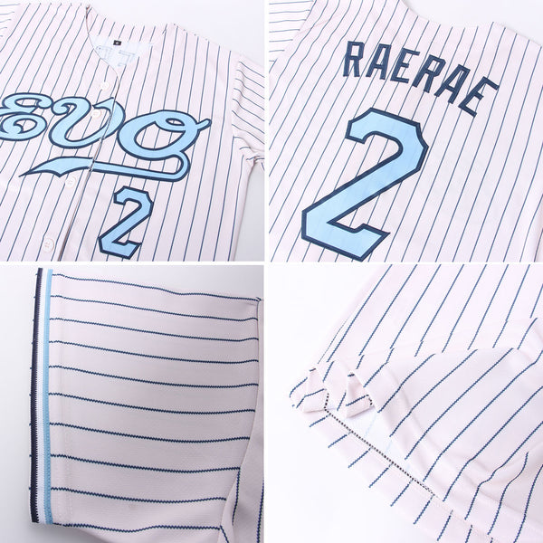 Custom Light Blue White Pinstripe White Authentic Baseball Jersey